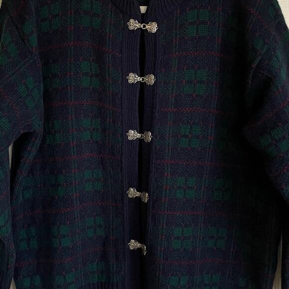 Vintage Nor’ easterly Tradition Scottish Wool Plaid Cardigan Sweater Sz XL - Picture 5 of 11